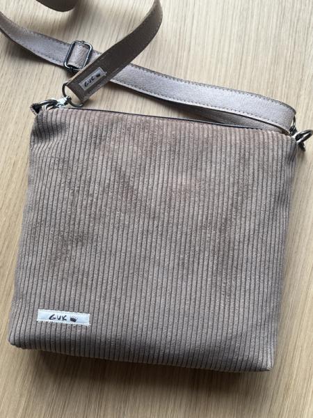 "Flickenwerk II/5 quer" (beige-braun) - SCHAFE - Handgewebte Schafwolle