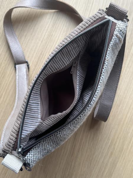 "Flickenwerk II/5 quer" (beige-braun) - SCHAFE - Handgewebte Schafwolle