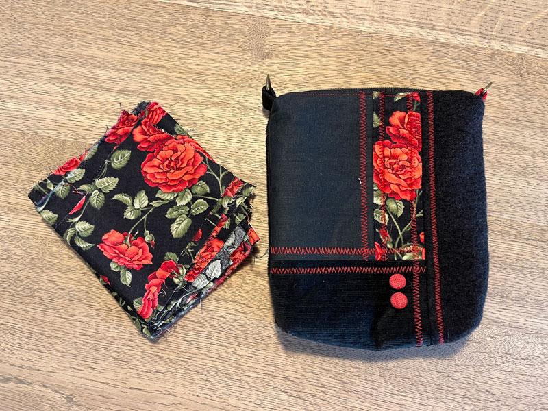 Dein eigener Stoff wird in eine Tasche eingearbeitet.